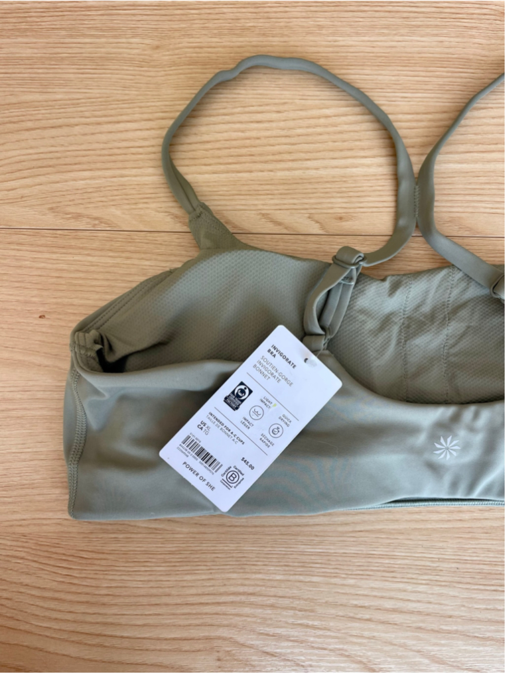 Athleta Invigorate Bra Women XL Olive Light Impact Sports Bra NWT - Picture 2 of 4